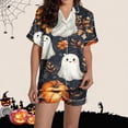 thumbnail image 6 of Lopecy-Sta Halloween Pajama Sets for Women 2 Piece Ghost Pumpkin Print Shirts and Shorts Set Button Down Short Sleeve Sleepwear, 6 of 8