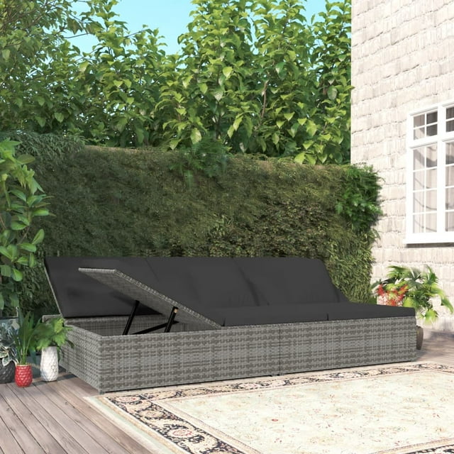 vidaXL Chaise Longue Convertible avec Coussins en Rotin Synthétique Gris Foncé