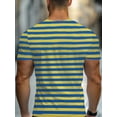 thumbnail image 2 of Men’s Striped T-Shirt, Blue and Yellow Horizontal Stripe Casual Tee, Short Sleeve Crew Neck Basic Summer Top, 2 of 6