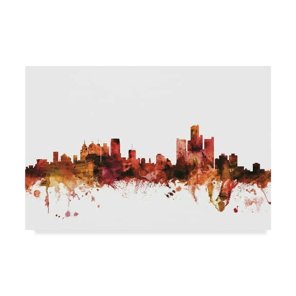 Trademark Fine Art 'Detroit Michigan Skyline Red' Canvas Art by Michael Tompsett