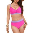thumbnail image 3 of Gubotare Women's High Cut Bikini Set 2 Piece Sporty Swimsuit Color Block Bathing Suit with Trim S-XXL,Hot Pink M, 3 of 9