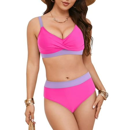 CBDElite Bikini Set Sexy Two Piece Swimsuit for Women Bathing Suits Beach Push Up Swimwear High Waisted Swimming Suit(Hot Pink XXL)