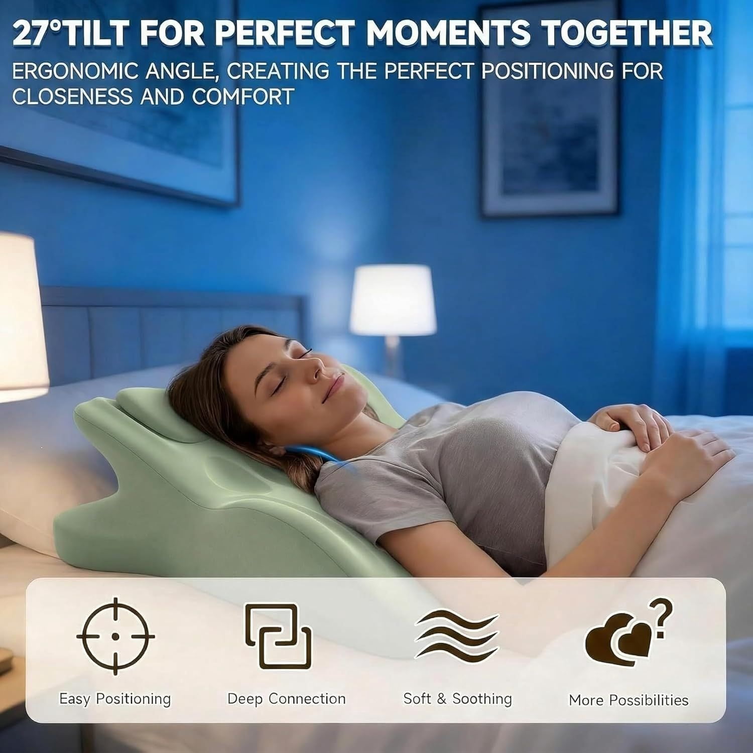 Wedge Pillow Memory Foam 27 Degree Angled Support Multi Position for Waist Neck Reading Relax