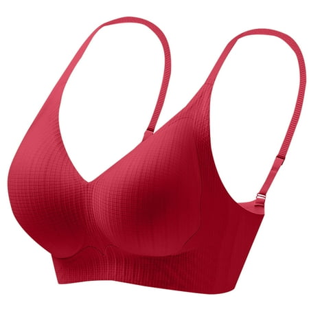 LYEAA Bras for Women Wireless Push up Padded Daily Bras Wirefree Adjustable Strap Support Lift Soft Bralette No Wire Breathable Comfort Sleeping Bras Red 2XL