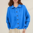thumbnail image 4 of Women's Fashion Casual Solid-Colour Long-Sleeved Button-Front Knitted Collared Cardigan for Outerwear and Casual Everyday Use,Blue,2XL, 4 of 7