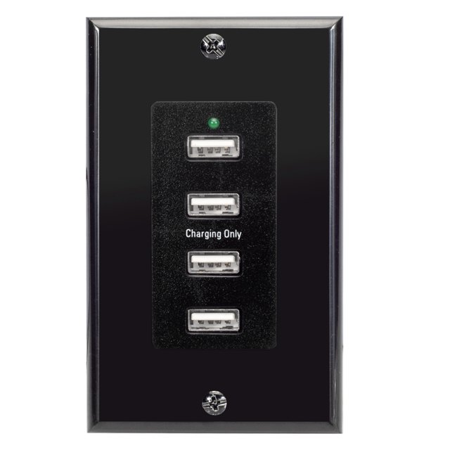 Magnadyne Réceptacle Wcp-Usb-B pour Usage Intérieur 12 Volts Dc Plaque Murale à Quatre Ports Usb Réceptacle Unique Indicateur de Puissance Noir Led