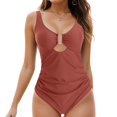thumbnail image 2 of Huesdet Women's One Piece Swimsuits Tummy Control Ruched Bathing Suit 1 Piece Swimwear[Orange,S], 2 of 9