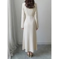 thumbnail image 2 of OYYN Women's Satin Mermaid Maxi Dresses Casual A-Line High Waist Flare Sleeve Long Dress Cream White Plus Size Elegant Dresses, 2 of 4