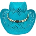 thumbnail image 2 of Turquoise Blue Teal Paper Straw COWBOY HAT WOMEN WESTERN Cowgirl Turqoise, 2 of 5