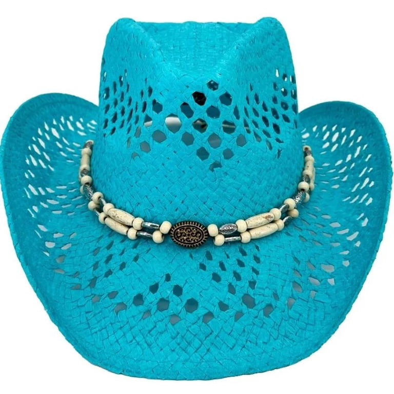 USA Seller! Turquoise Blue Teal Paper Straw Cowboy Hat Women  display picture 1