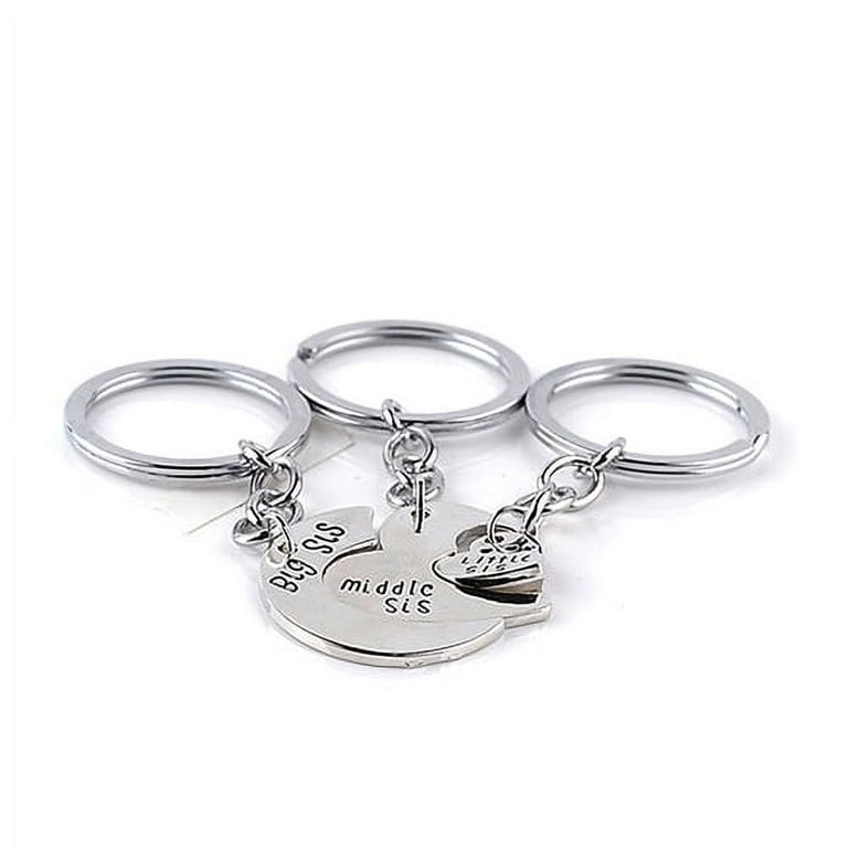 Limei 3Pcs Set Sister Keychains for 3 Sisters Gifts Big Sis Mid
