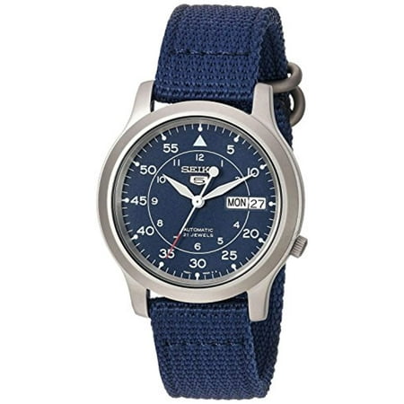 Analogue Dial Watch - 5 Men's Automatic Watch with Black Dial Analogue Display and Blue Fabri
