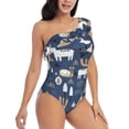 thumbnail image 3 of Fotbe Forest Elk Women's One Piece Swimsuits One Shoulder Swimwear Ruched Tummy Control Bathing Suits Cutout Monokini-X-Large, 3 of 7