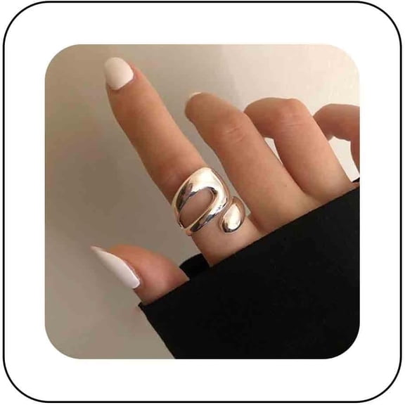 Minimalist Polished Adjustable Finger Ring Thick Metal Ring Stackable Geometric Ring Silver Dome Chunky Ring Twisted Open Finger Rings Statement Ring Jewelry for Women