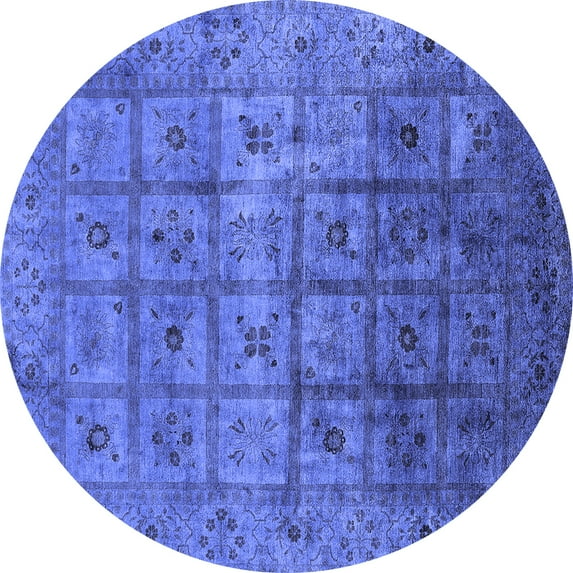 Ahgly Company Machine Washable Indoor Round Oriental Blue Industrial Area Rugs, 5' Round