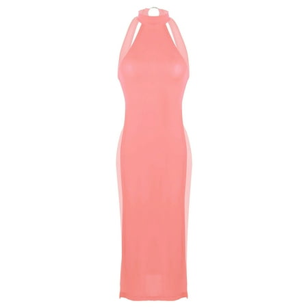 Aiihoo Womens Ultra Thin Cheongsam Lingerie Night Dress Halter Neck High Slit Babydoll Chemise Nightgown Watermelon Red One Size