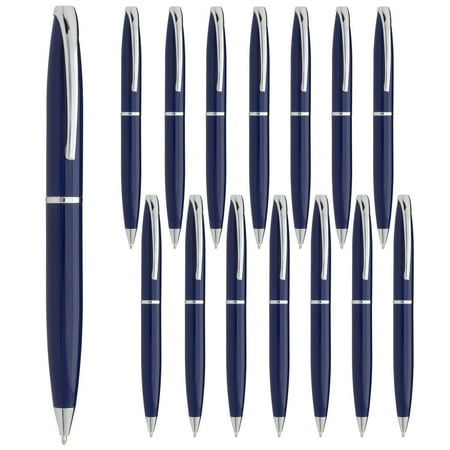 Estrella (15 Pack) Twist Pen Set: Ballpoint Pens, Retractable Pens, Metal Pens Medium Point with Ink Black or Ink Blue for Office Supplies, School Supplies