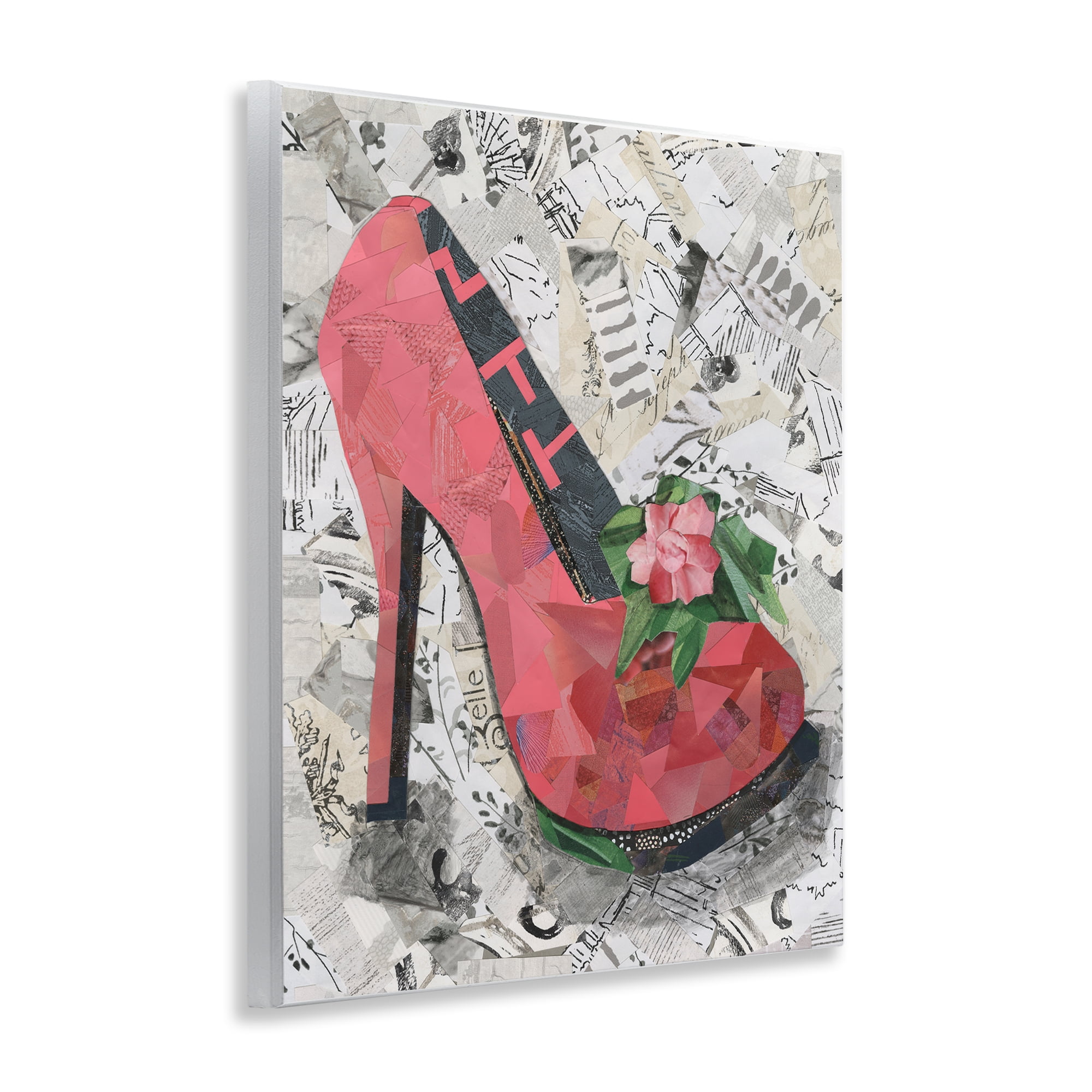 Stupell Industries Collaged Pink Heel Fashion Painting Unframed Art Print Wall Art, 11 x 14