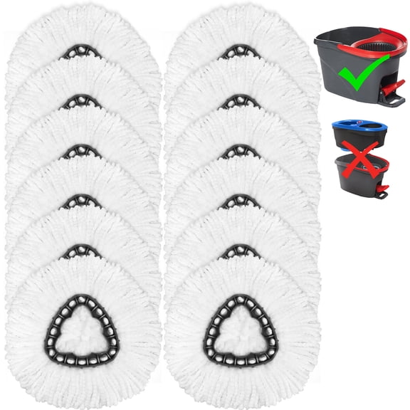 12 Pack Spin Mop Replacement Heads, 100% Microfiber Spin Mop Refill for Easy Wring Compatible with Triangle Spin Mop, 360 Degree Spinning Mop Replace Head for Floor Cleaning
