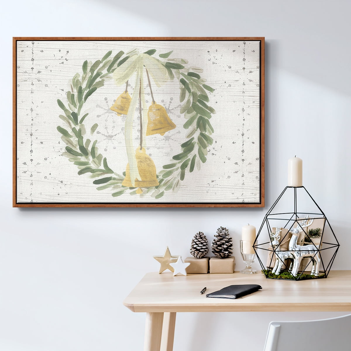 Weathered Aspen Wreath Collection A - Framed Gallery Wrapped Holiday Canvas - 27 x 41 - Rosewood Frame