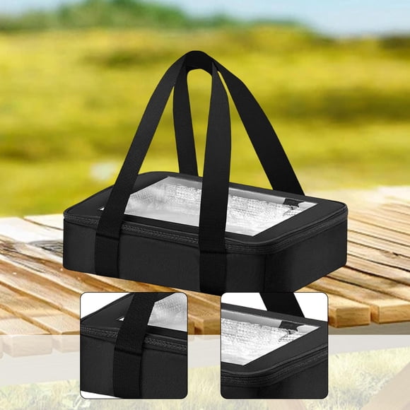 Bolsa isotérmica y portátil para transportar platos al horno, con cremallera y ventana de visualización, fabricada Oxford y papel de aluminio.