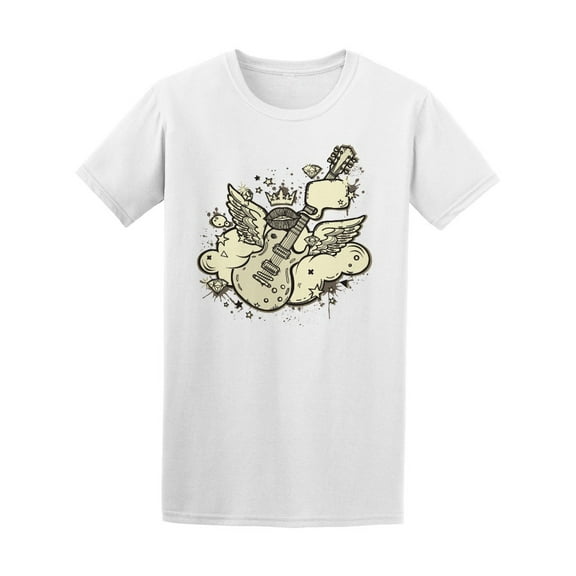 Grunge Vintage Rocknroll Guitar T-Shirt Men -Image by Shutterstock, Male Large