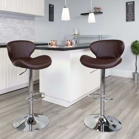 Alamont Home - Contemporary Vinyl Adjustable Height Curved Back Barstool (set of 2) - Brown Vinyl