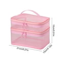 thumbnail image 2 of Double Layers Cosmetic Travel Bag, Large Capacity Mesh Makeup Organizer, Water-Resistant Toiletry Case, Pink, 2 of 5