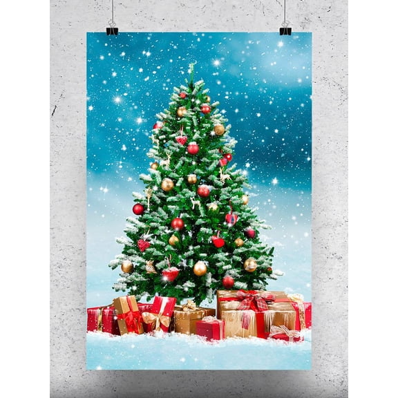Christmas Tree And Gifts In Snow Poster -Image by Shutterstock