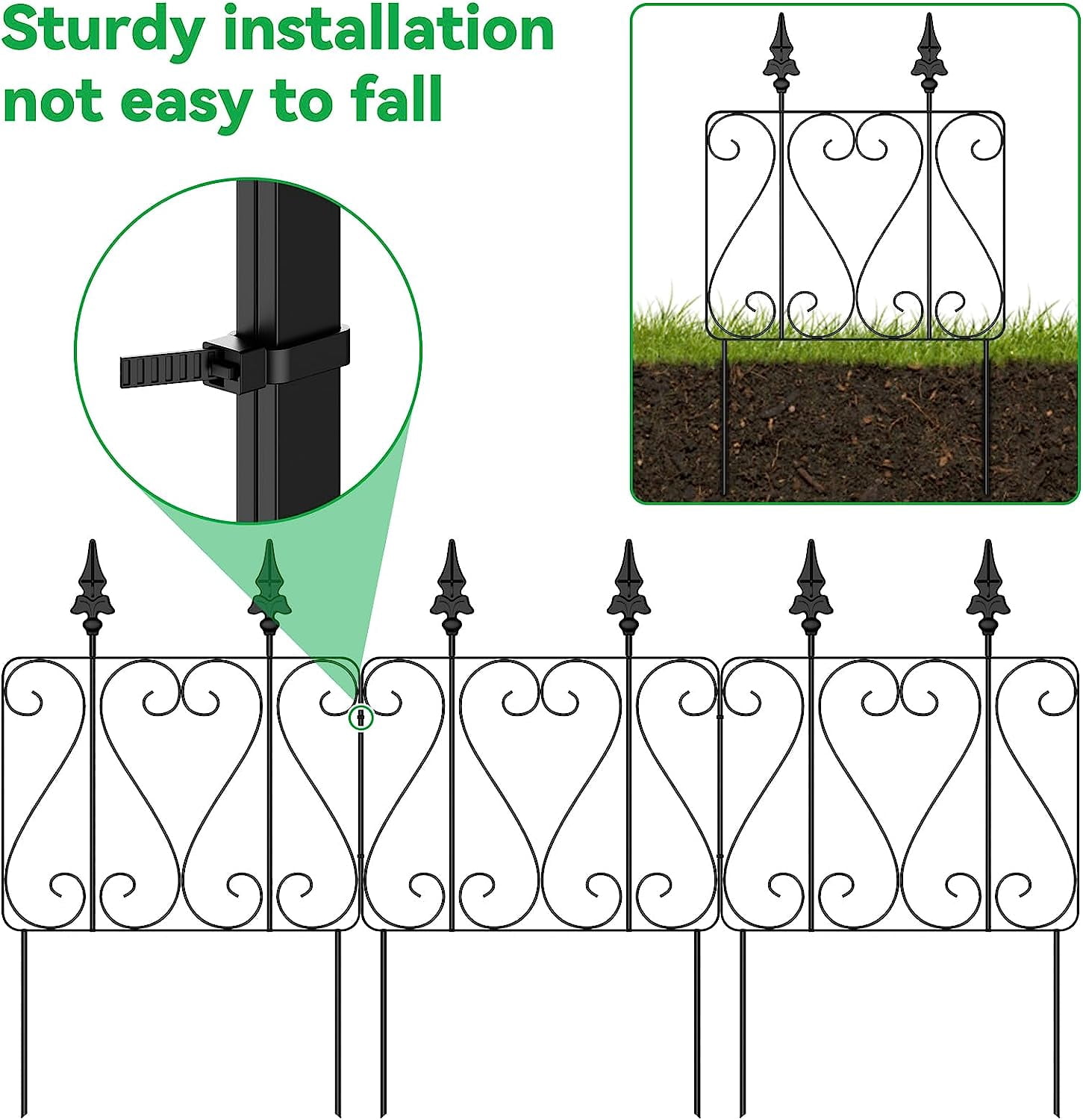 Oumilen 7 Pack Decorative Garden Fence, 23.5in(H) x 15ft(L), Rustproof Metal Wire No Dig Garden Fence