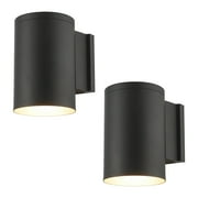 Kira Home Enzo 8" Modern Outdoor Wall Sconce, Weatherproof Up Down Light, Cylinder Metal Shade + Black Finish, 2-Pack