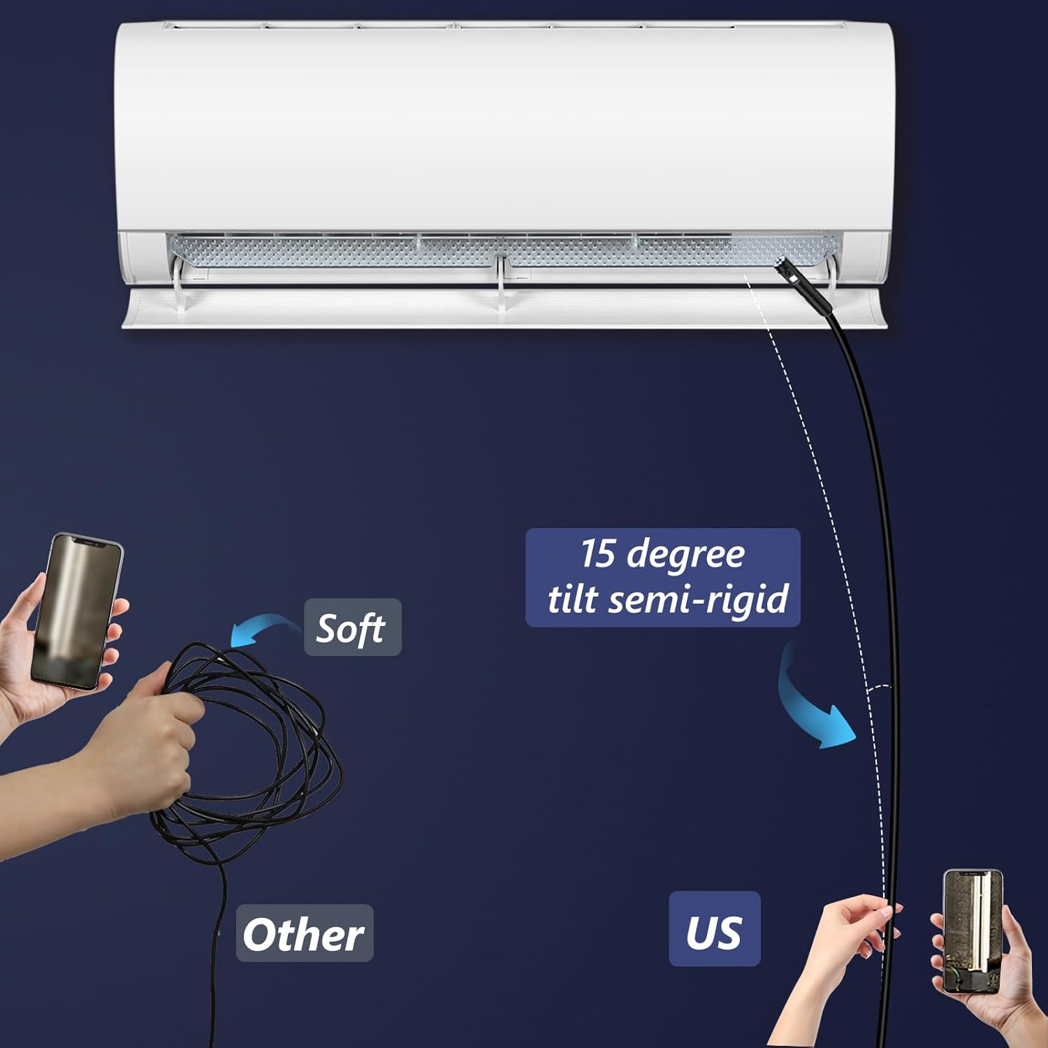 Endoscope Camera with Light, 1920P HD Borescope Camera with 8 Adjustable LED Lights, 16.4ft Semi-Rigid Snake Camera with Light, IP67 Waterproof 7.9mm Inspection Camera for iOS and Android