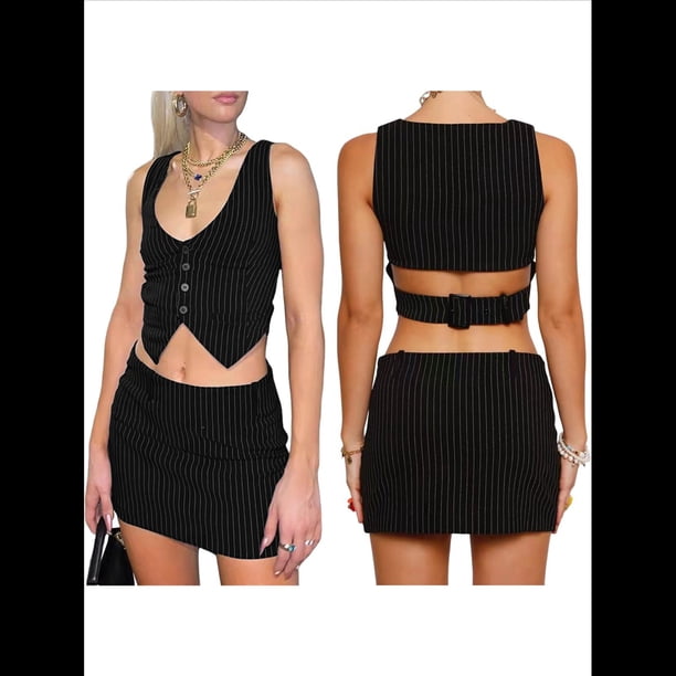 Chaleco con Botones para Mujer, Elegante, Tipo Corsé, Tipo Bustier, con Espalda Cruzada, Estilo Punk Grunge, Estilo Urbano Raya XXL