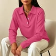 thumbnail image 7 of Solid Color Long Sleeve Polo Shirt for Women Button Down Side Split Business Casual Top Pink XL, 7 of 7