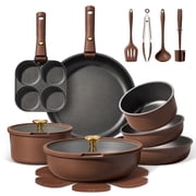 CAROTE 21 Pcs Nonstick Cookware Sets, Pots and Pans Set with Detachable Handles, Oven Safe, Induction Cookware, Stackable Kitchen Cooking Set, Brown