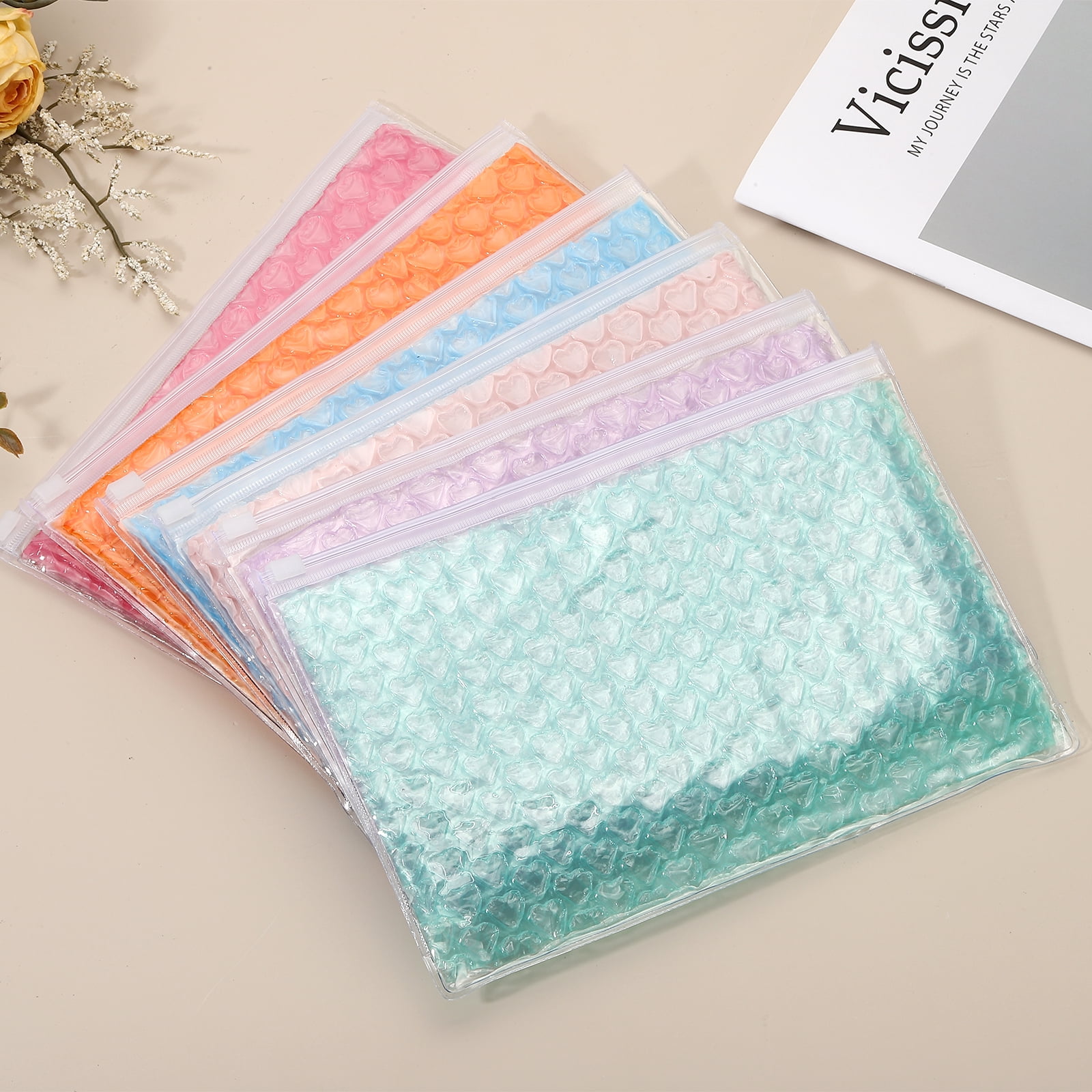 Uxcell Clear Bubble Bags, (9 x 6 Inch, Sky Blue) (6 Pcs), Lightweight Economic Heart Bubble Wrapping Pouches Zipper Packing Cushioning Bag, Suit for - Mailing Shipping/Packaging/Storage