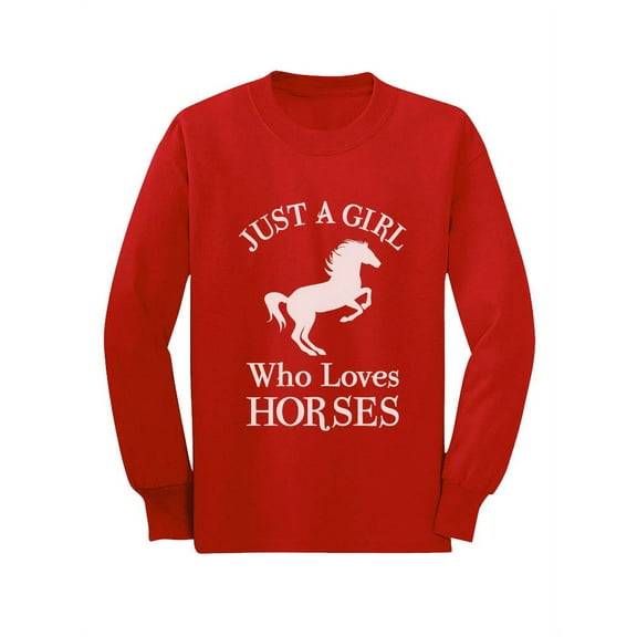 Tstars - A Girl Who Loves Horses Horse Lover Gift Youth Kids Long Sleeve T-Shirt Small Red