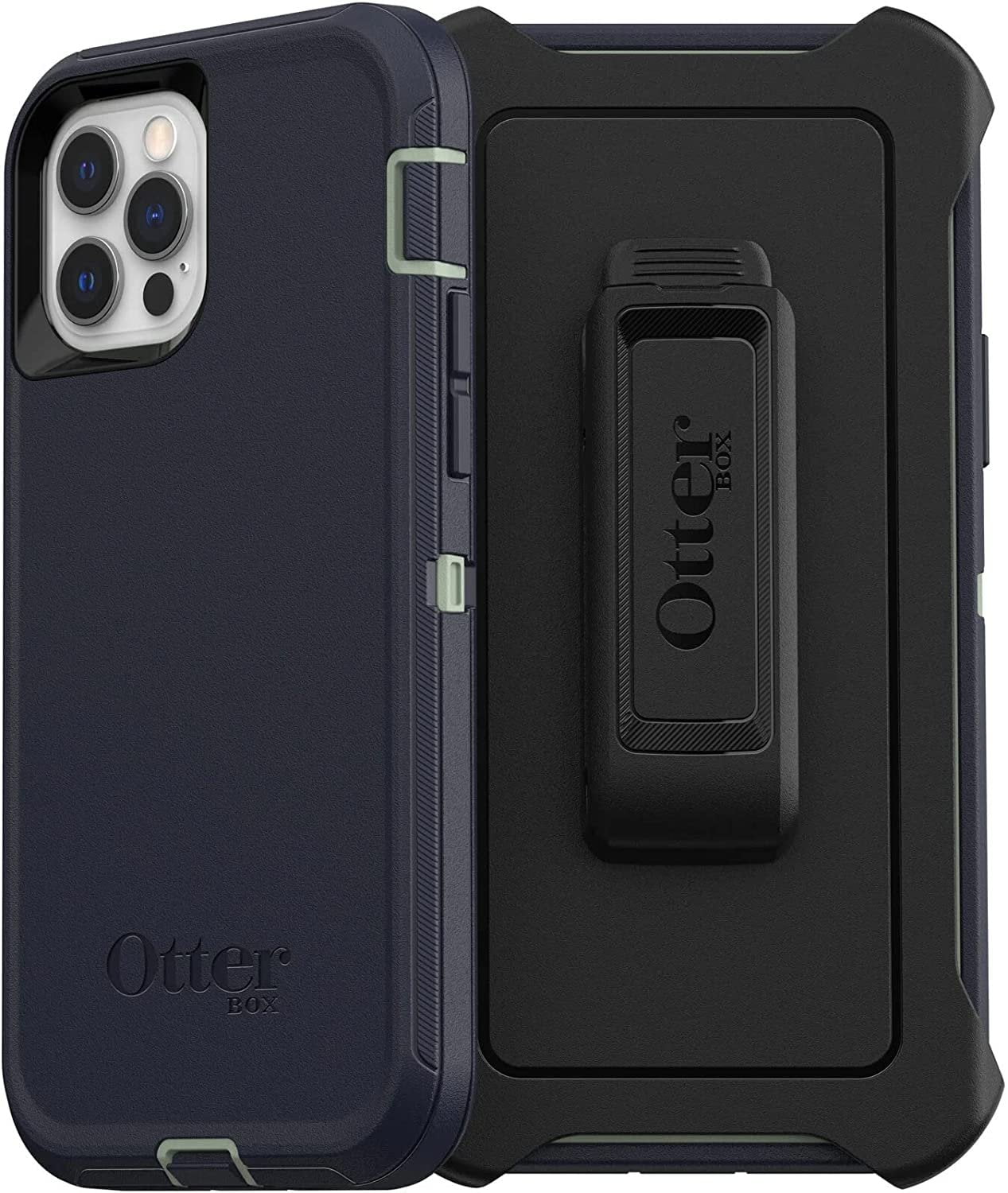 OtterBox Defender Series Screenless Edition Case for iPhone 12 & iPhone 12 Pro Only - Holster Clip Included - Non-Retail Packaging - Varsity Blues Sage/Blue