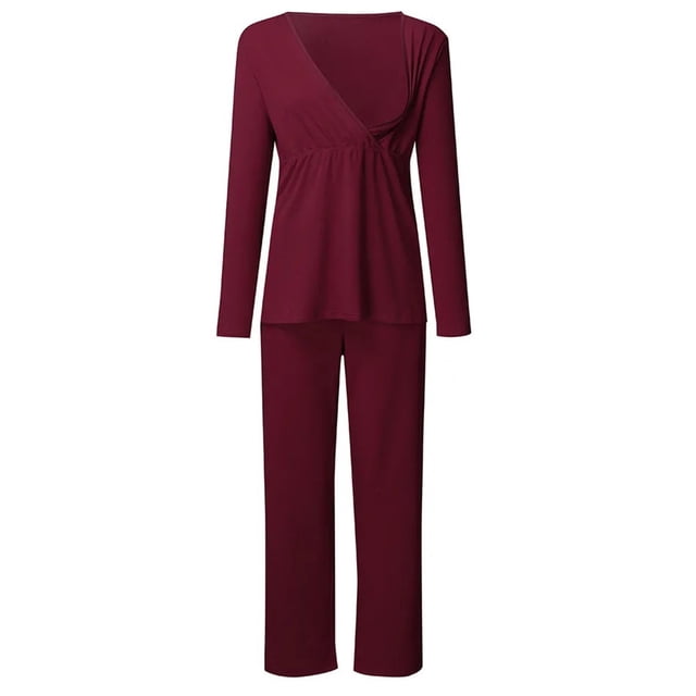 Ketyyh-chn99 Ensemble de Pyjama de Maternité Hauts de Grossesse Femmes Maternité Manches Longues Allaitement Bébé T-Shirt Hauts+pantalons Ensemble de Pyjamas Costume Rouge,2TG