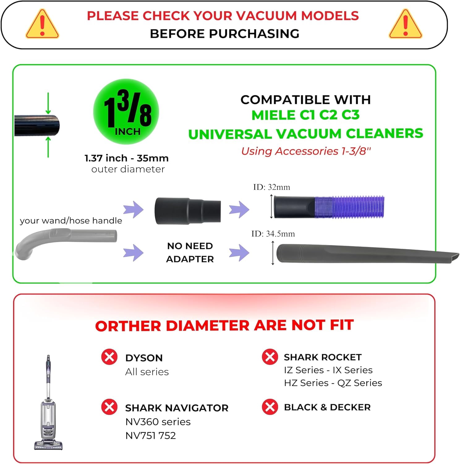 Dryer Vent Cleaner Kit with Extra-Long Flexible Crevice Tool for Shark Navigator NV350 Rocket HV300 HV301 HV322 HV371 HV372 Stratos AZ3002 Rotator NV500 NV501 (Replacement Vacuum Attachments)