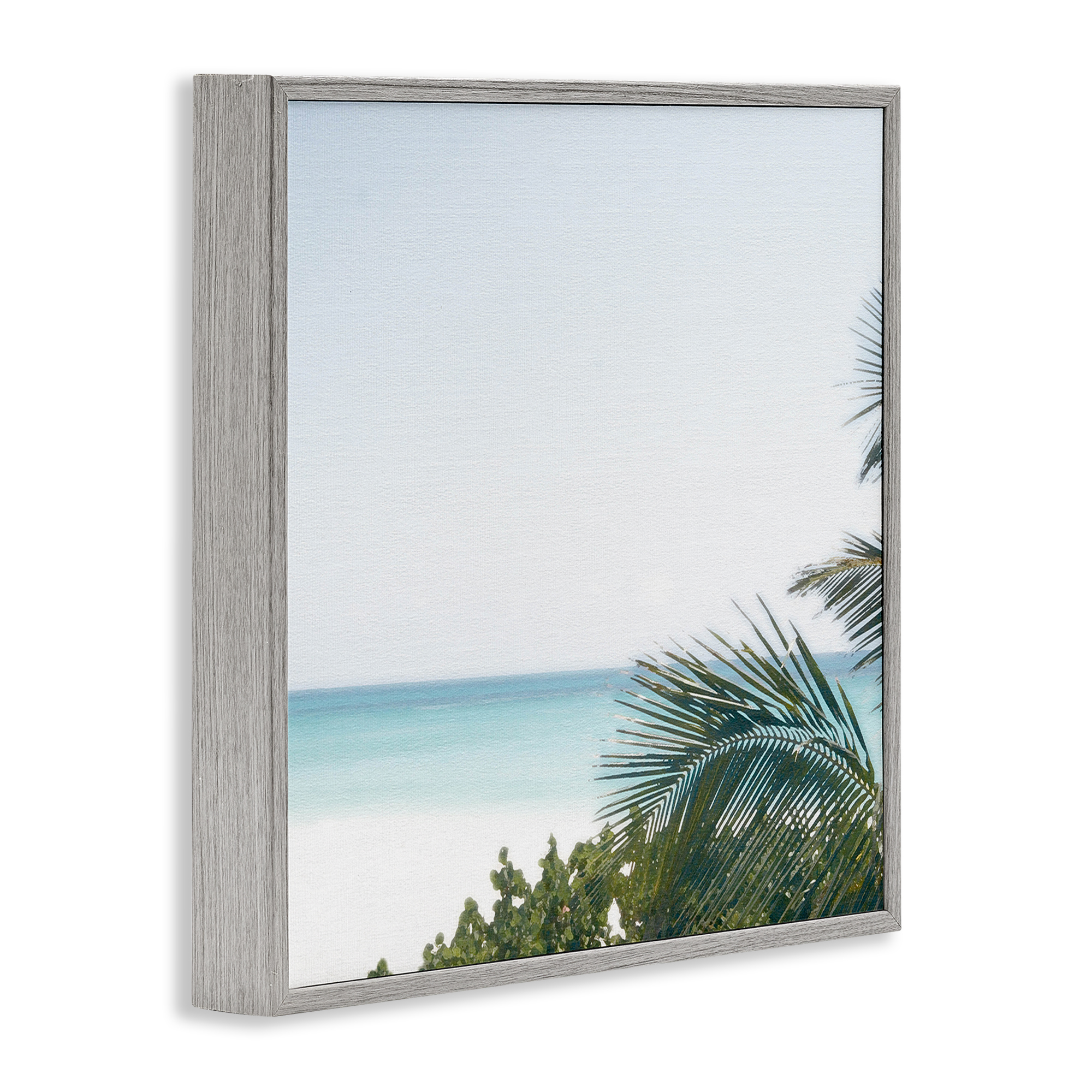 Stupell Industries Calm Beach Palms Coastal Photography Gray Framed Art Print Wall Art, 12 x 12