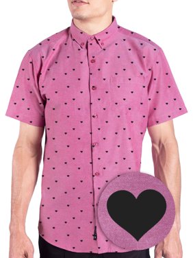 Visive Mens and Big Mens Valentines Day Printed Short Sleeve Casaul Button Down Up Shirt Oxford Upto Size 4XL