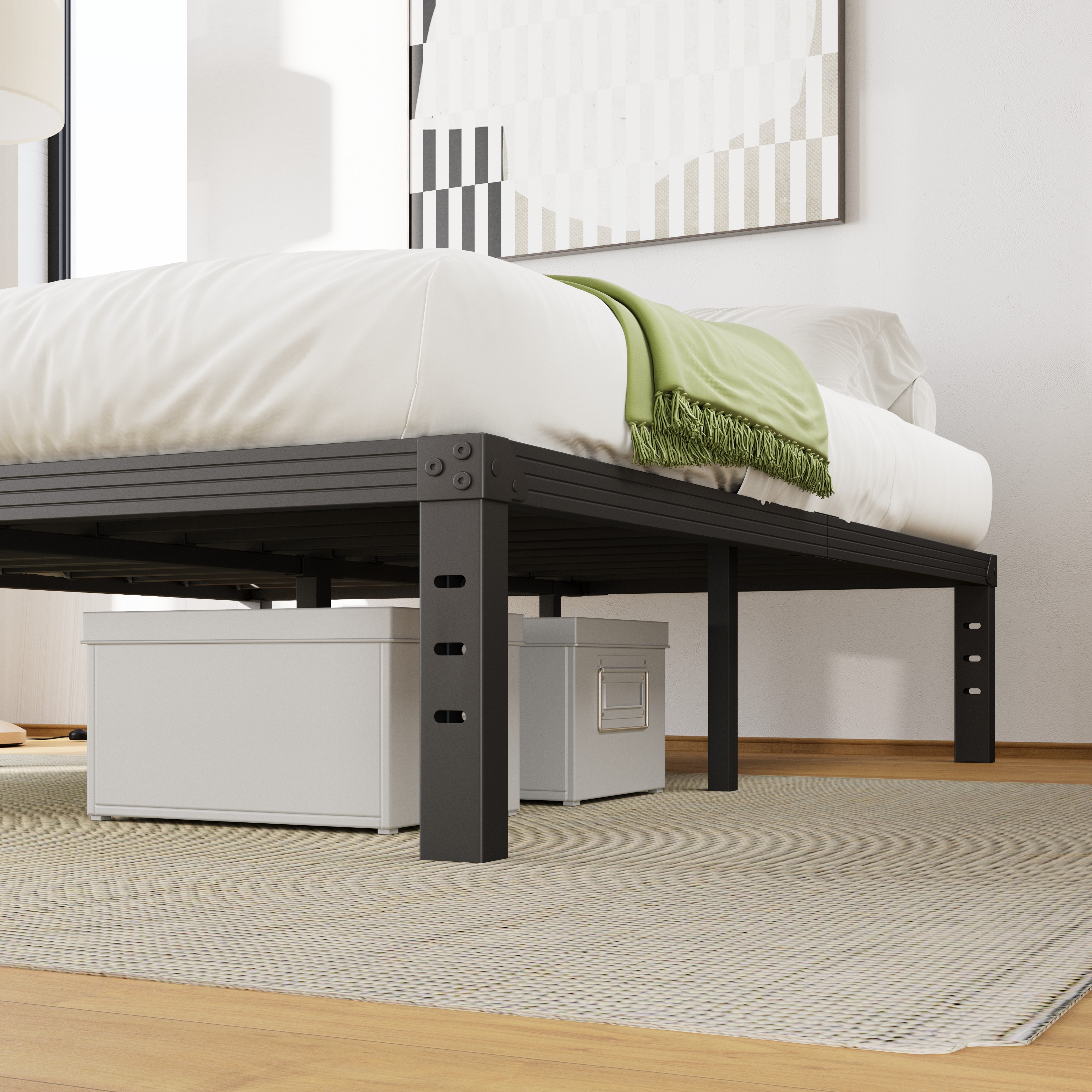COMASACH 14 inch Queen Bed Frame, Easy Assembly, No Box Spring Needed, Heavy Duty Metal Platform Queen Size, Noise Free, Black