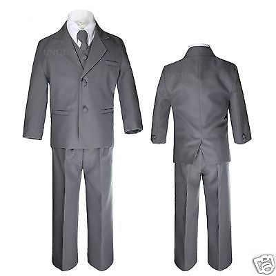 

Baby Toddler Boy Dark Gray Grey Silver Wedding Formal Party Tuxedo Suits Sz S-20