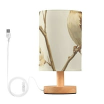 Birds Standing on Branch Leaves Flowers Table Lamp with USB Port LED Warm Light Lamp Night Light Home Decor