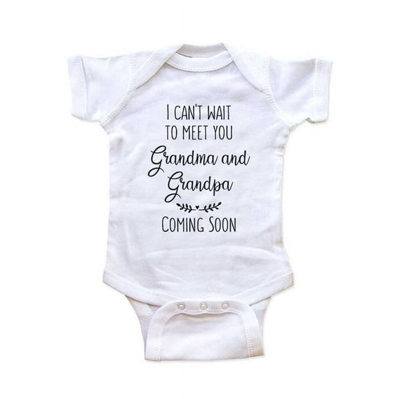 I can't wait to meet you grandma and grandpa Coming Soon Heart Leaves - baby onesie pregnancy announcement - 3-6 Mos