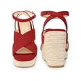 thumbnail image 5 of BLISSFUL STEP Platform Slingback Cross Straps Espadrilles Wedge Sandals for Women Red 9.5, 5 of 6