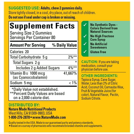 Nature Made Energy B12 1000 mcg Gummies, Dietary Supplement, 160 Count