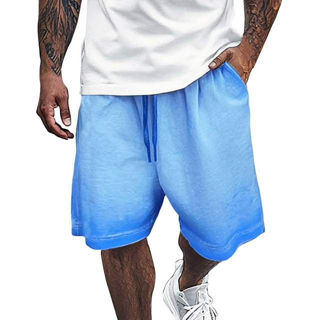 Work Shorts Men Male Heavyweight Distressed Shorts Washed 2 Tone Gradient Loose Oversize Men Shorts Athletic Blue XL