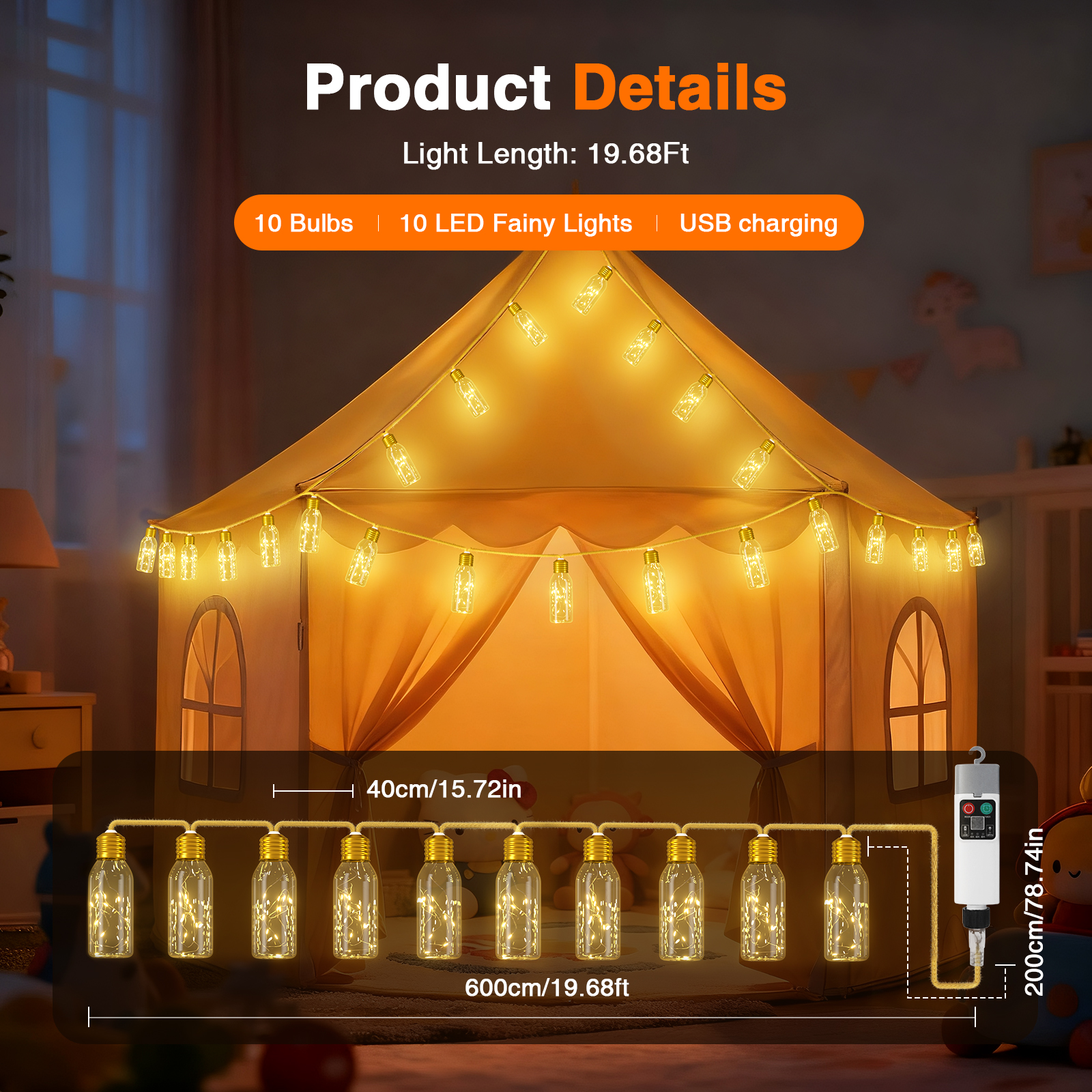 PChero 19.68FT USB Rechargeable Outdoor String Lights with Remote, 10 Shatterproof Bulbs Vintage Hemp Rope Patio Lights, 8 Modes Hanging Fairy Lights for Indoor Outdoor Decor, Balcony, Wedding, Party
